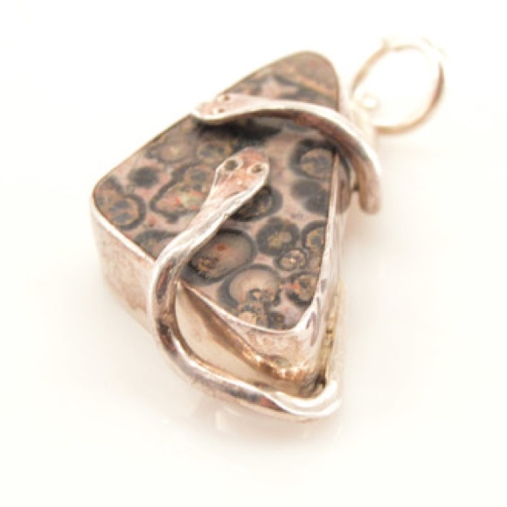 Solid Silver Gemstone with Snake Wrap Sterling Charm/Pendant 7.1g